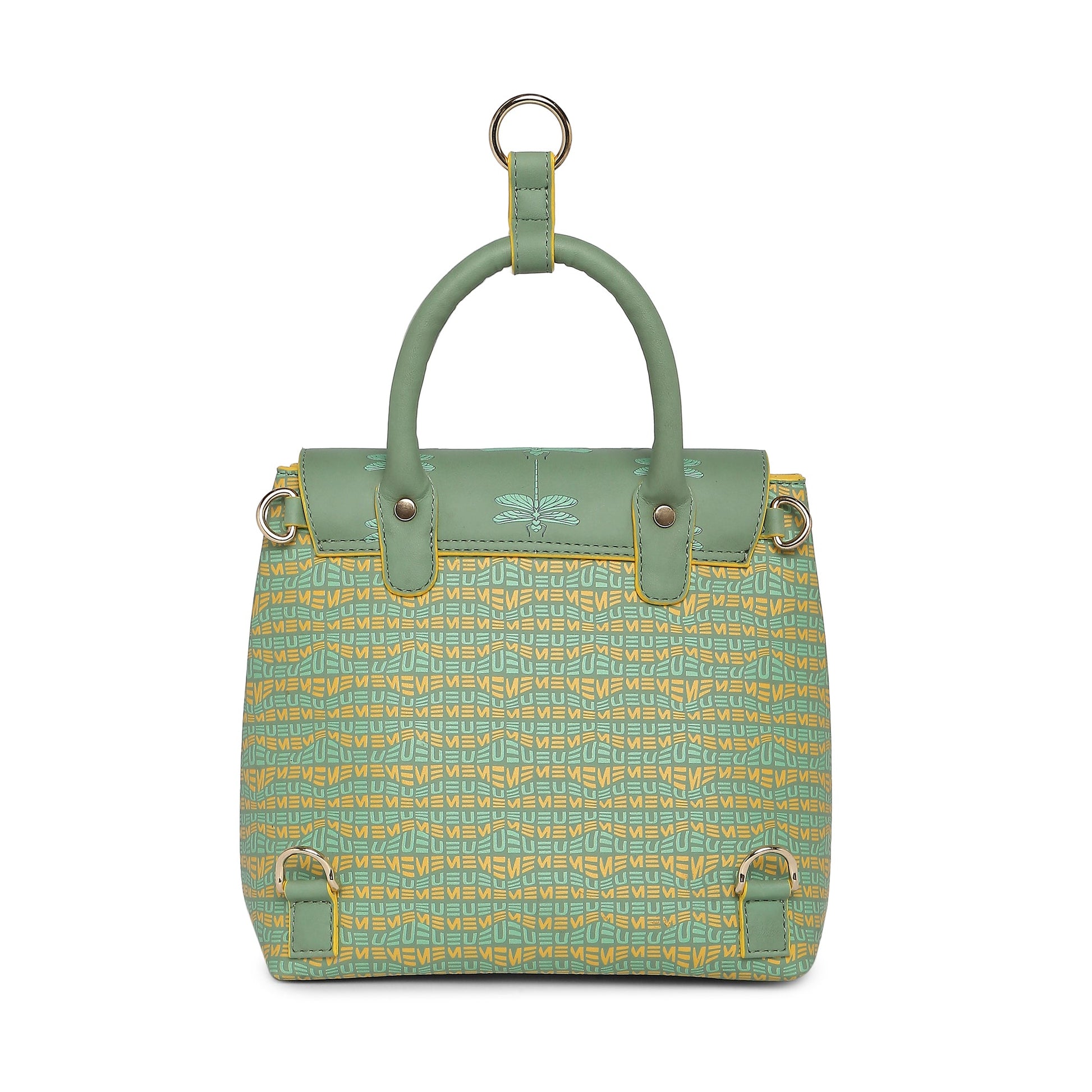 Petal-tail Sling Handbag/Backpack in green with floral design.