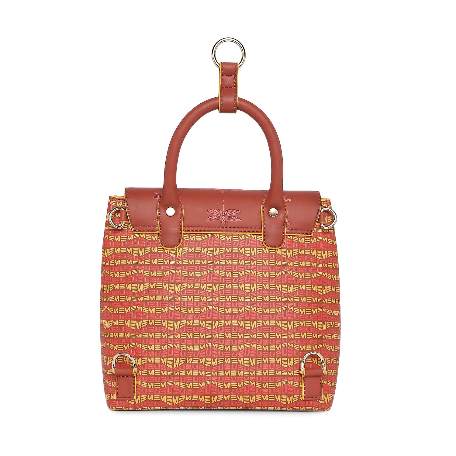 Petal-tail Sling Handbag/Backpack in vibrant red and yellow design.