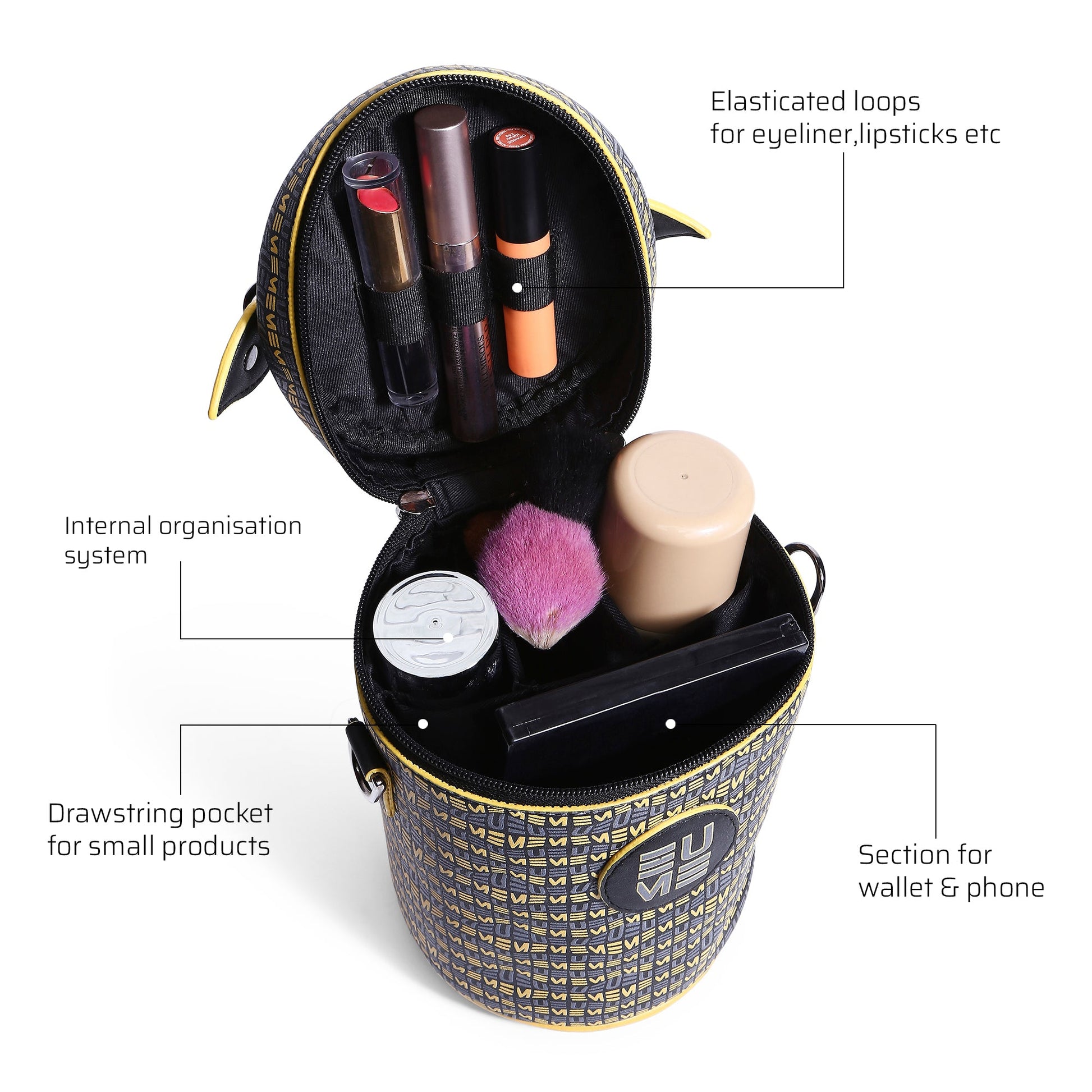 Picassu Cosmetic Bag with organized compartments for makeup and accessories.