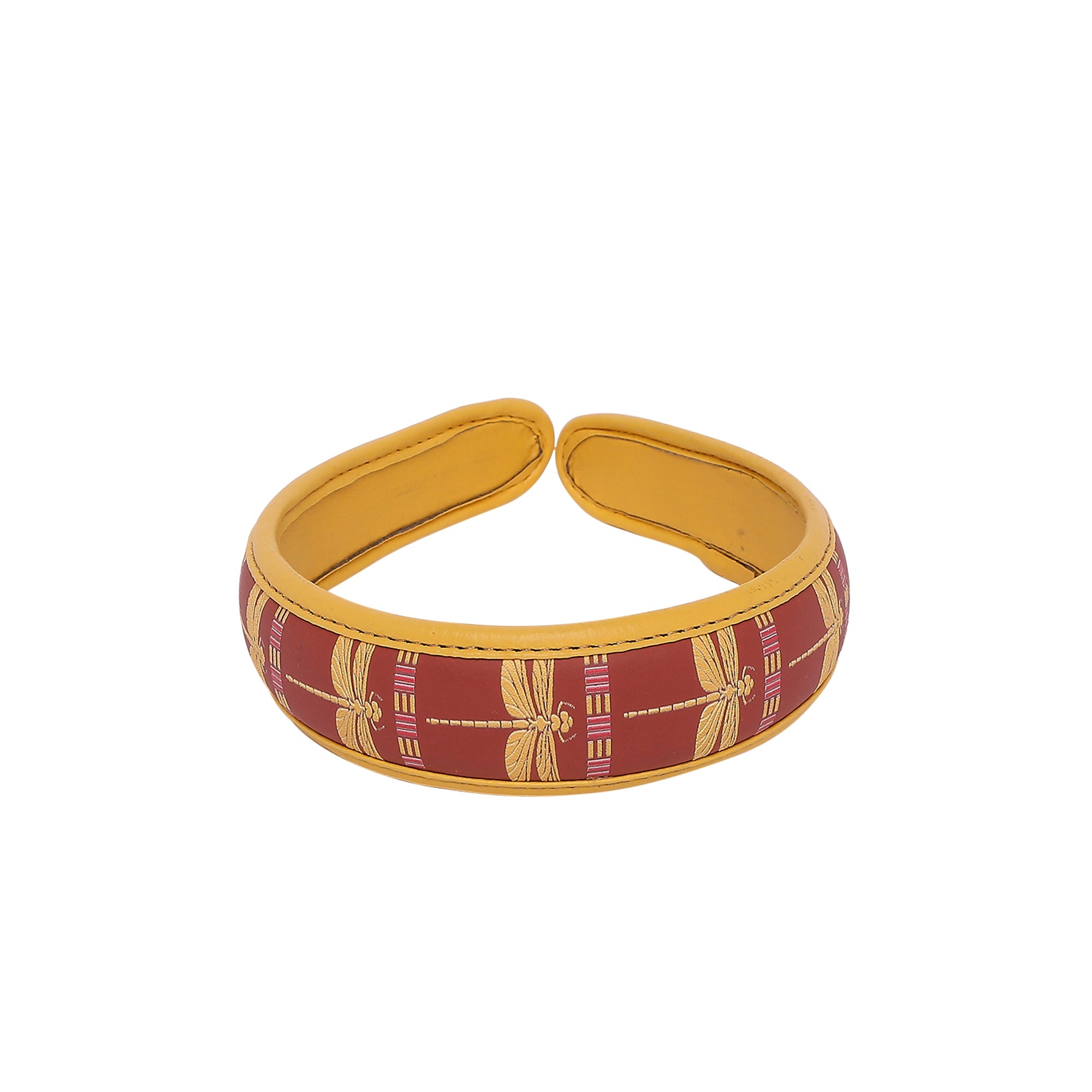 Gabbi Hairband with dragonfly print in warm colors.
