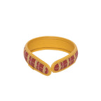 Gabbi Hairband with red and gold pattern, stylish accessory for women.