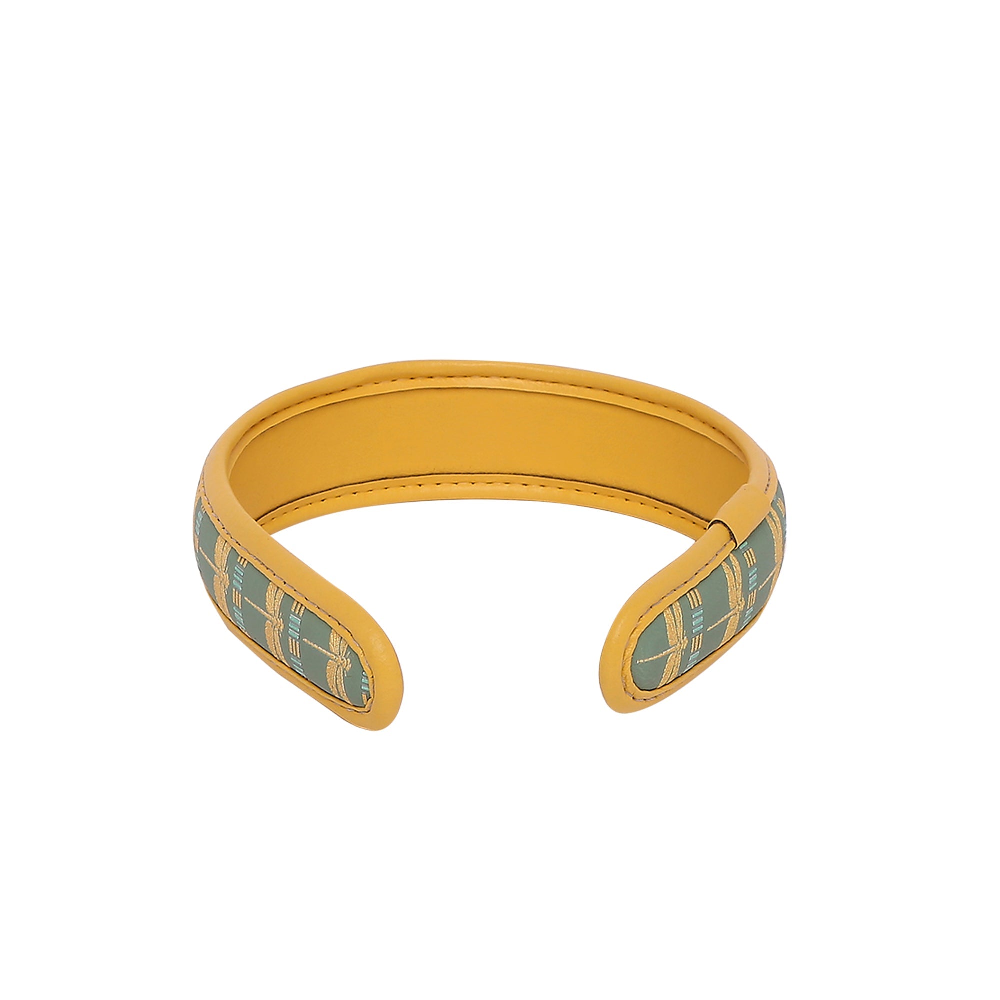 Stylish Gabbi Hairband in yellow with teal patterned detail.