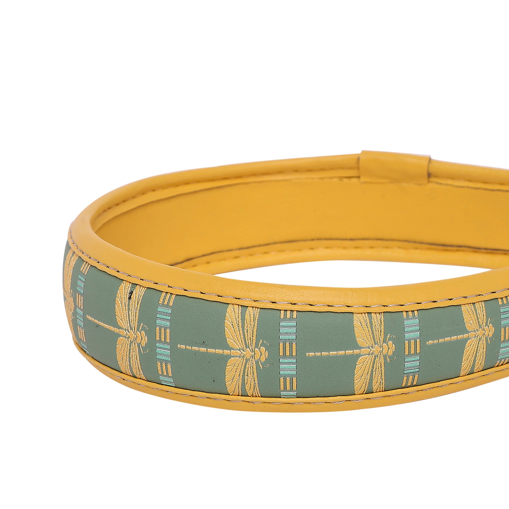 Gabbi Hairband with green and yellow dragonfly pattern design.