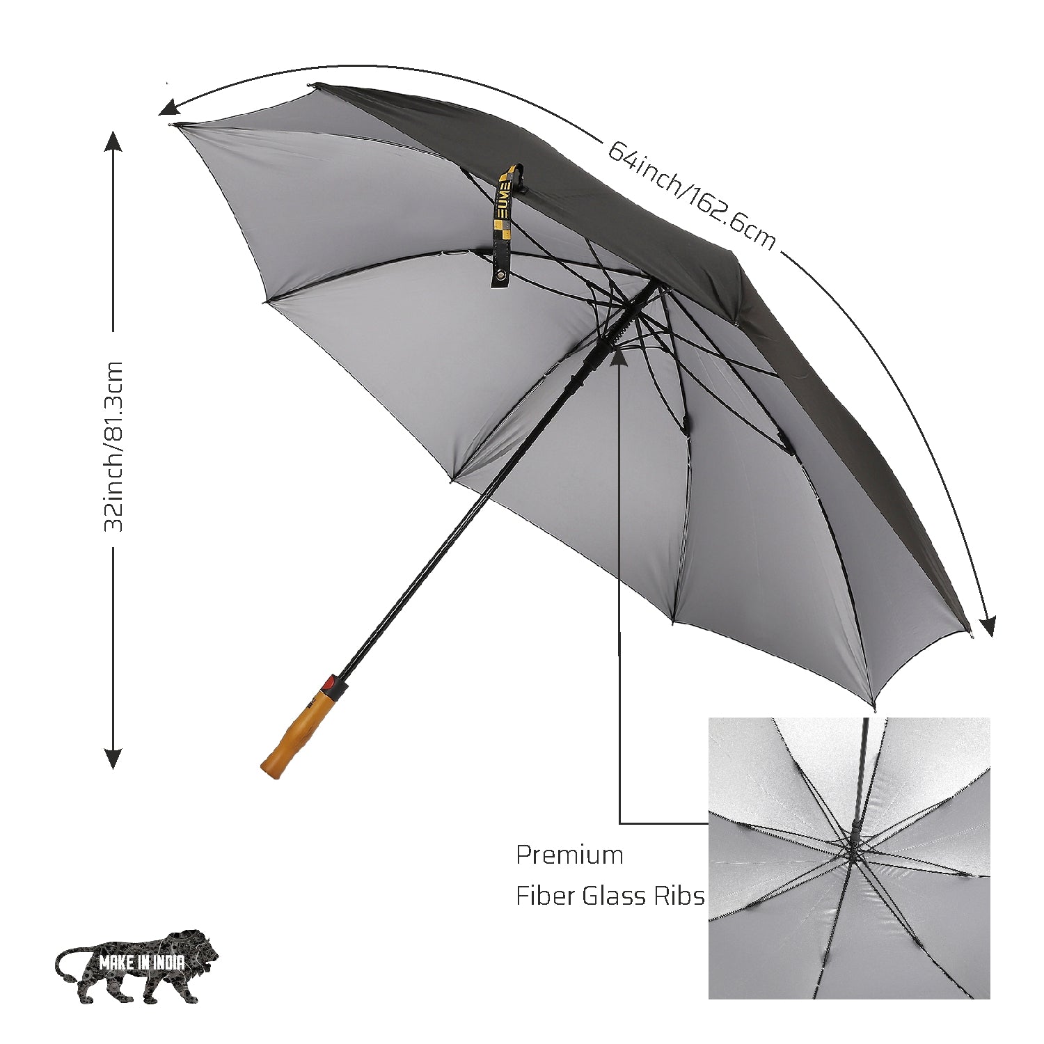 EUME Jumbo 32" Straight HO Umbrella with fiberglass ribs and large coverage.