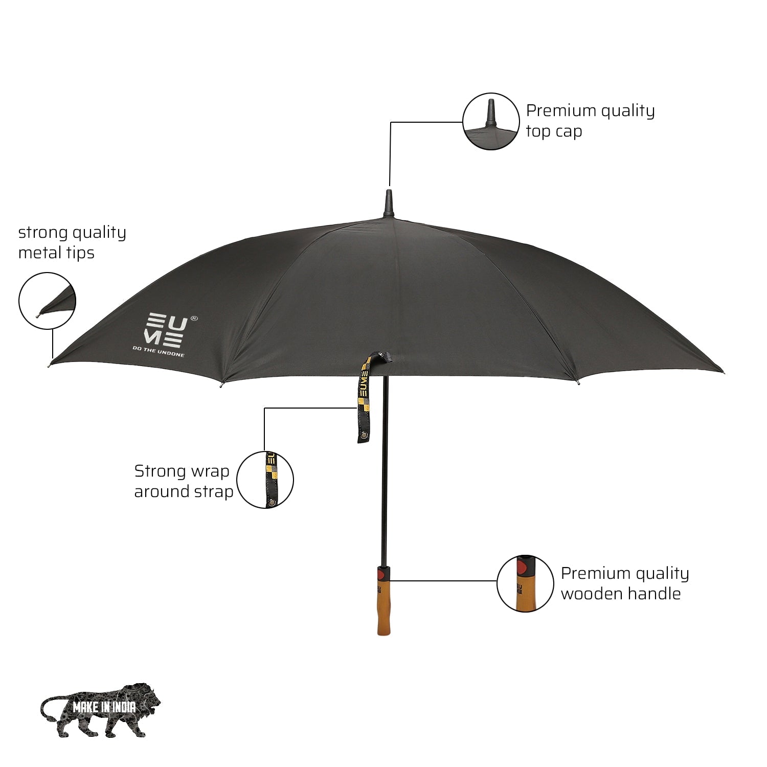 EUME Jumbo 32" Straight HO Umbrella with premium wooden handle and metal tips.