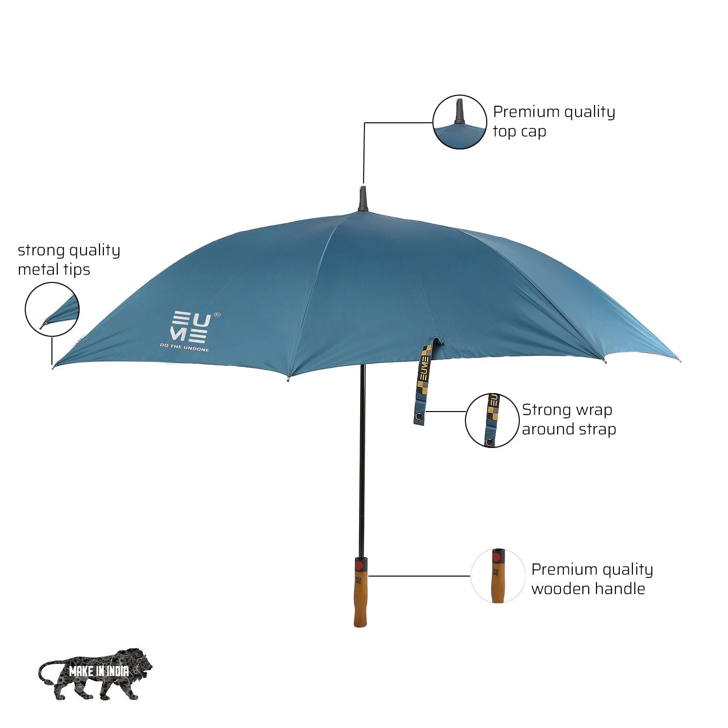 EUME Jumbo 32" Straight HO Umbrella with premium wooden handle and metal tips.