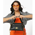 Stylish Rose Tote Handbag displayed by model with sunglasses.