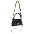 Stylish black Rose Tote Handbag with gold accents and chain strap.