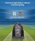 EUME Kolkata Knight Riders official 19 Ltrs drawstring backpack on a field.