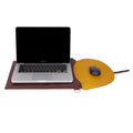 Hibiscus Laptop Sleeve with brown and yellow design, featuring a laptop and mouse.