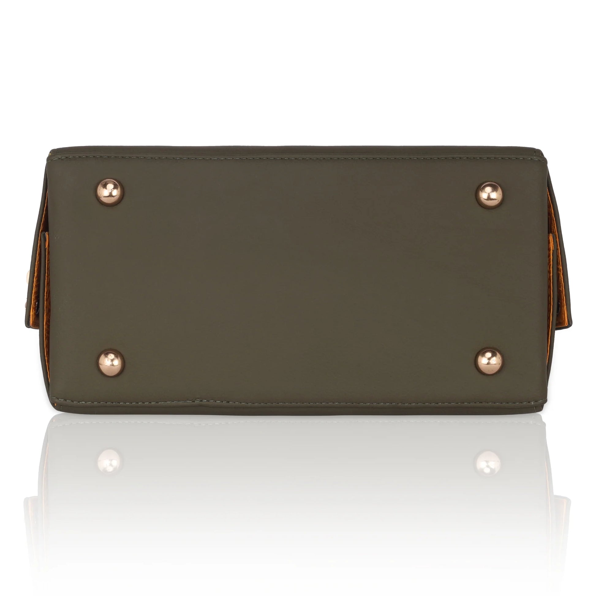 Marigold Satchel Bag in olive green with metallic feet.