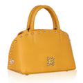 Yellow Marigold Satchel Bag with studded details and stylish handles.