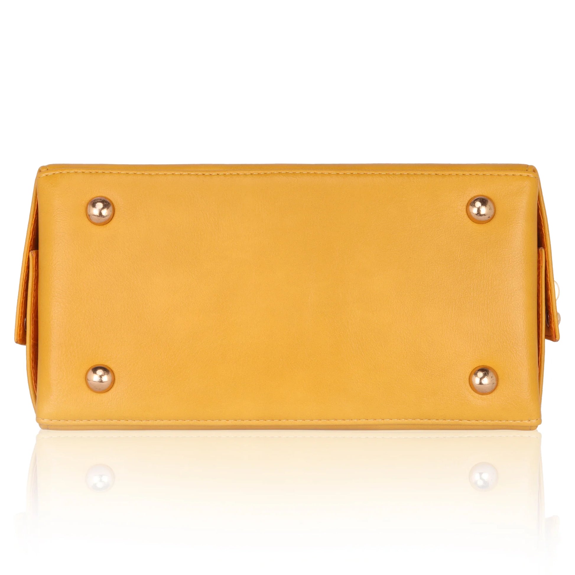 Marigold Satchel Bag with stylish design and gold accents.