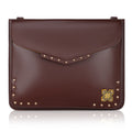 Sage Laptop Messenger Bag in rich brown leather with studded details.